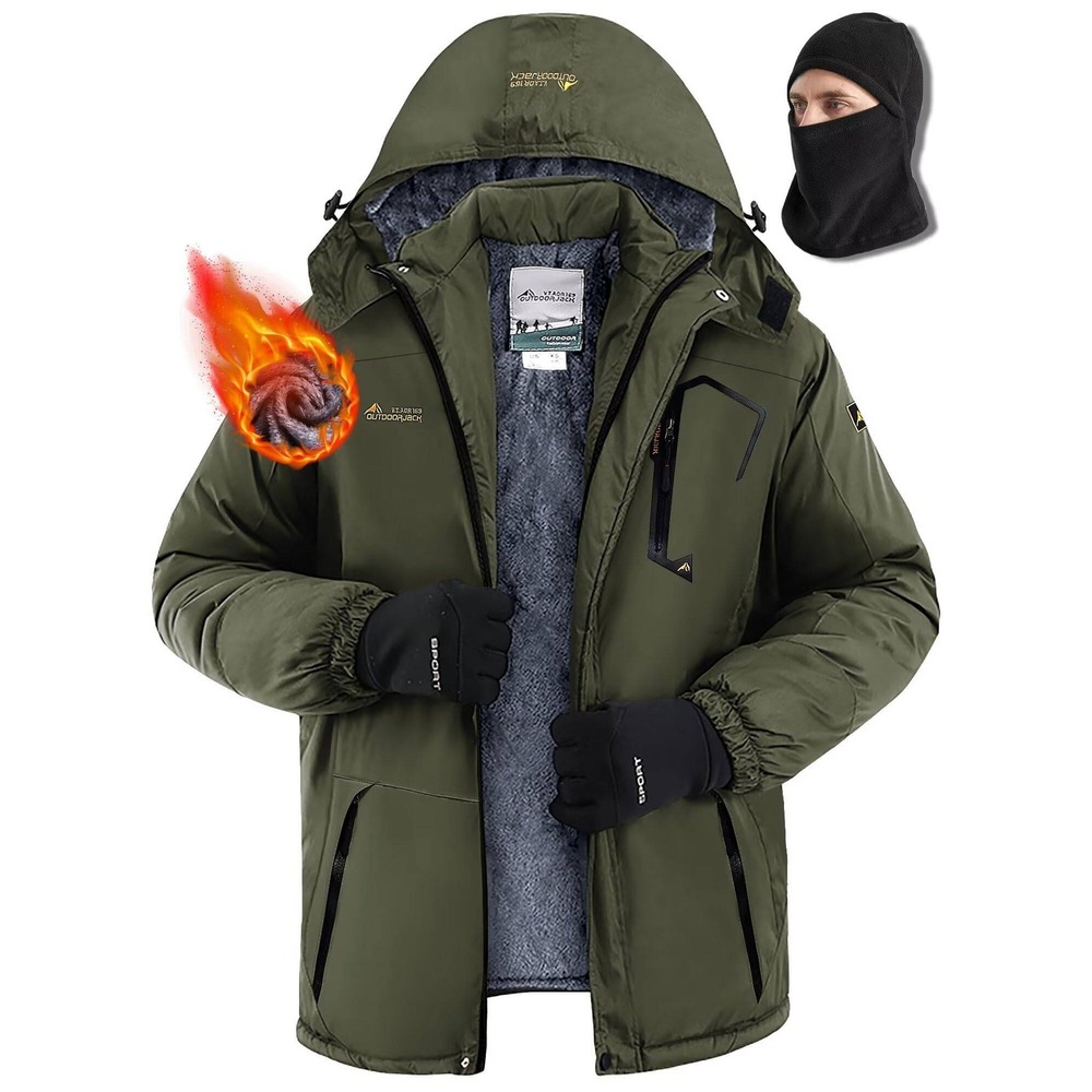 Outdoor Jack V.T.AOR169 Men's Waterproof Winter Coat Olive Green Medium NWOT